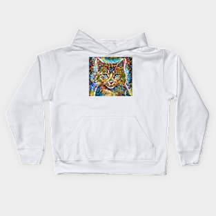 Multicolor Cat 705 Mosaic Stained Glass Style Kids Hoodie